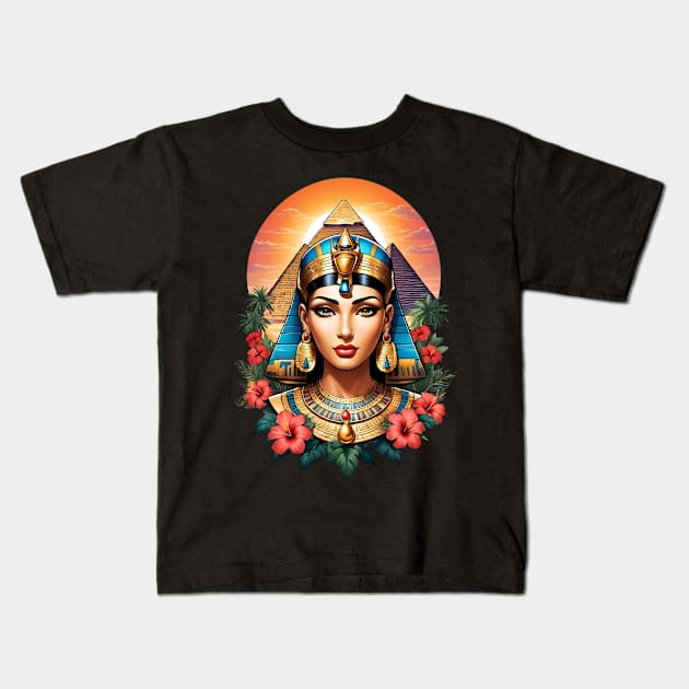 Cleopatra Queen of Egypt retro vintage floral design Kids T-Shirt by Neon City Bazaar